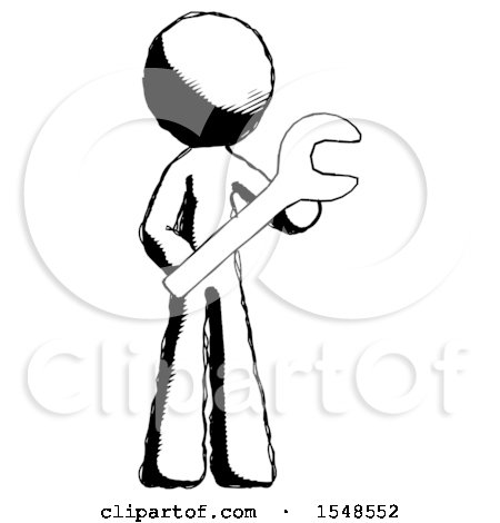 Ink Design Mascot Man Holding Large Wrench with Both Hands by Leo Blanchette
