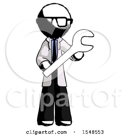 Ink Doctor Scientist Man Holding Large Wrench with Both Hands by Leo Blanchette