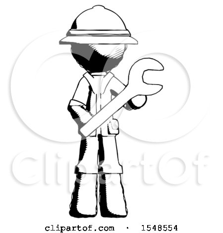 Ink Explorer Ranger Man Holding Large Wrench with Both Hands by Leo Blanchette