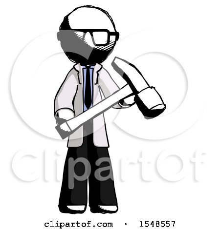 Ink Doctor Scientist Man Holding Hammer Ready to Work by Leo Blanchette