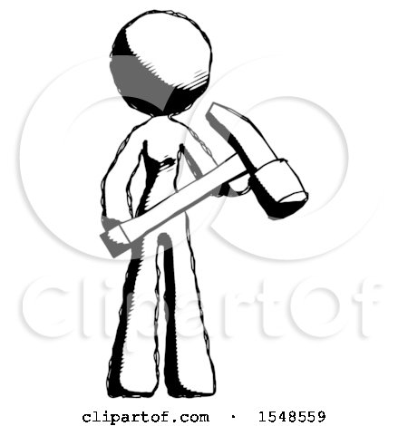 Ink Design Mascot Woman Holding Hammer Ready to Work by Leo Blanchette