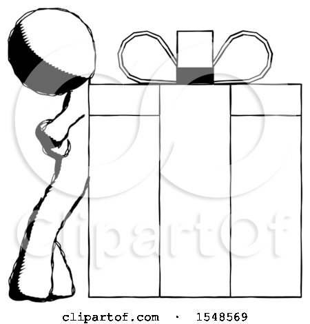 Ink Design Mascot Man Gift Concept - Leaning Against Large Present by Leo Blanchette