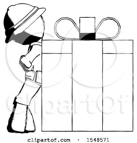 Ink Explorer Ranger Man Gift Concept - Leaning Against Large Present by Leo Blanchette