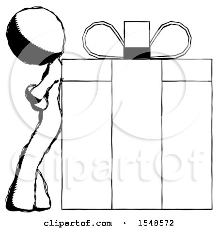 Ink Design Mascot Woman Gift Concept - Leaning Against Large Present by Leo Blanchette