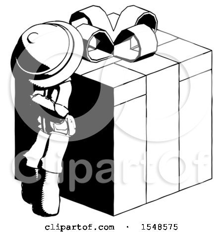 Ink Explorer Ranger Man Leaning on Gift with Red Bow Angle View by Leo Blanchette