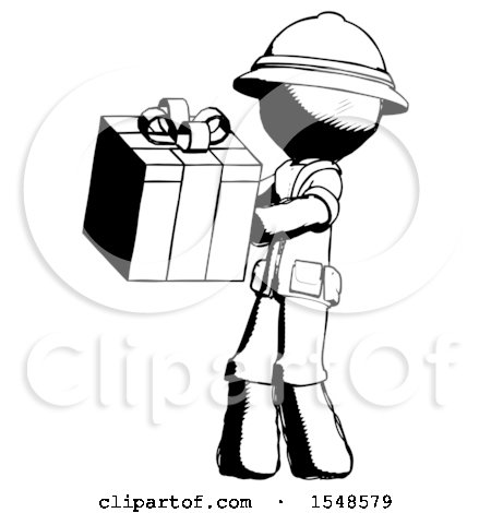 Ink Explorer Ranger Man Presenting a Present with Large Red Bow on It by Leo Blanchette