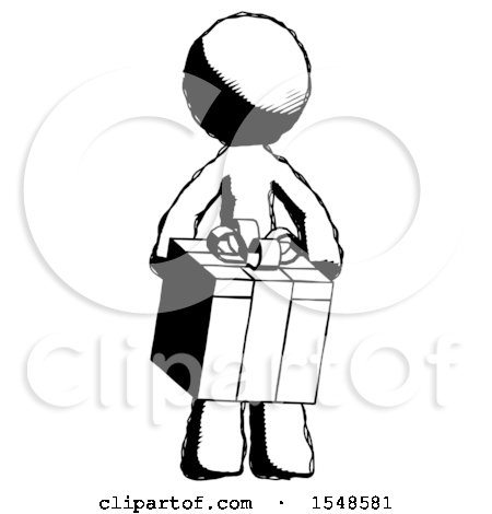 Ink Design Mascot Man Gifting Present with Large Bow Front View by Leo Blanchette