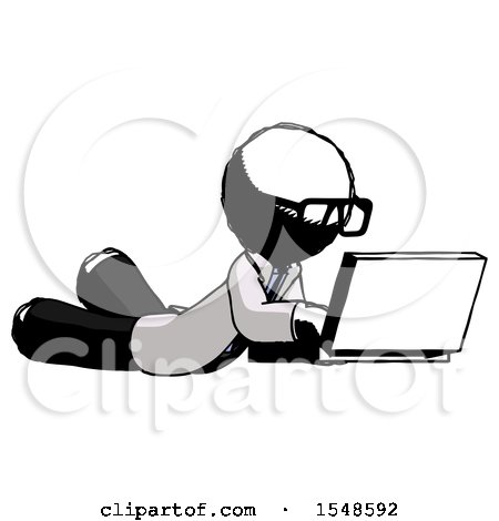 Ink Doctor Scientist Man Using Laptop Computer While Lying on Floor Side Angled View by Leo Blanchette