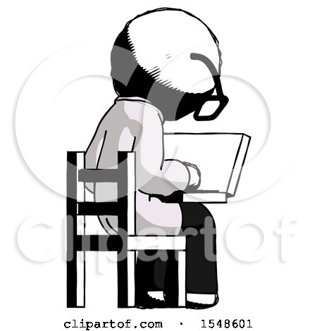 Ink Doctor Scientist Man Using Laptop Computer While Sitting in Chair View from Back by Leo Blanchette