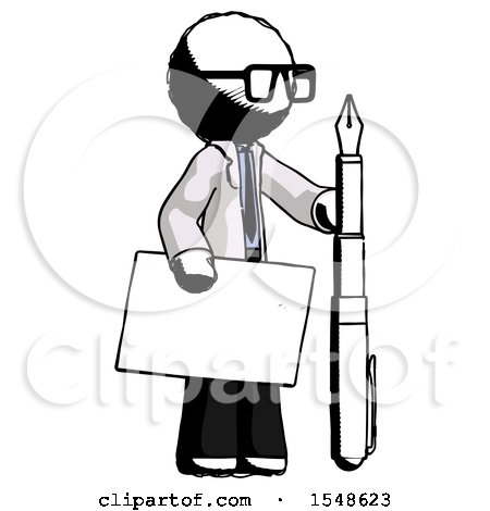 Ink Doctor Scientist Man Holding Large Envelope and Calligraphy Pen by Leo Blanchette