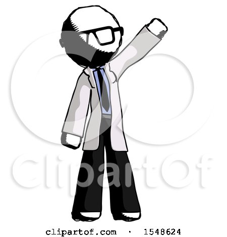 Ink Doctor Scientist Man Waving Emphatically with Left Arm by Leo Blanchette