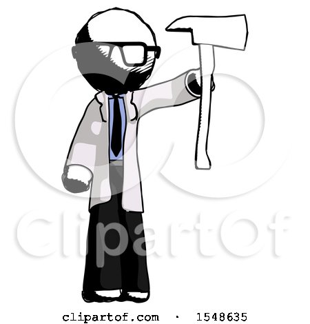 Ink Doctor Scientist Man Holding up Red Firefighter's Ax by Leo Blanchette