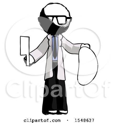 Ink Doctor Scientist Man Holding Large Steak with Butcher Knife by Leo Blanchette