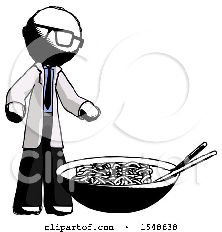 Ink Doctor Scientist Man and Noodle Bowl, Giant Soup Restaraunt Concept by Leo Blanchette