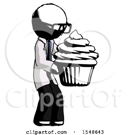 Ink Doctor Scientist Man Holding Large Cupcake Ready to Eat or Serve by Leo Blanchette