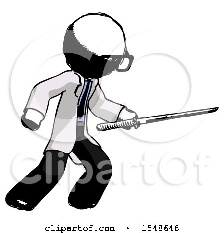 Ink Doctor Scientist Man Stabbing with Ninja Sword Katana by Leo Blanchette