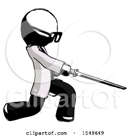 Ink Doctor Scientist Man with Ninja Sword Katana Slicing or Striking Something by Leo Blanchette