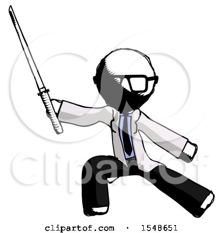 Ink Doctor Scientist Man with Ninja Sword Katana in Defense Pose by Leo Blanchette