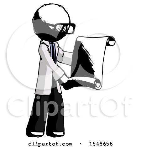 Ink Doctor Scientist Man Holding Blueprints or Scroll by Leo Blanchette