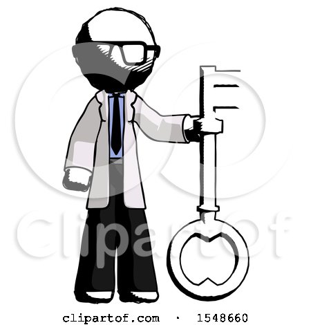 Ink Doctor Scientist Man Holding Key Made of Gold by Leo Blanchette