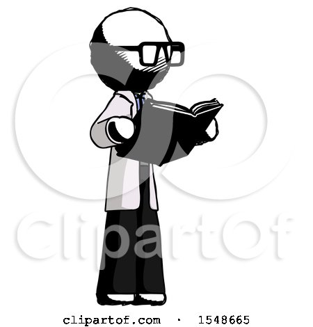 Ink Doctor Scientist Man Reading Book While Standing up Facing Away by Leo Blanchette