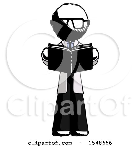 Ink Doctor Scientist Man Reading Book While Standing up Facing Viewer by Leo Blanchette