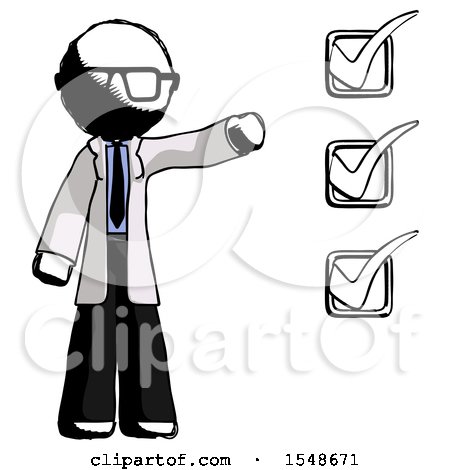 Ink Doctor Scientist Man Standing by List of Checkmarks by Leo Blanchette