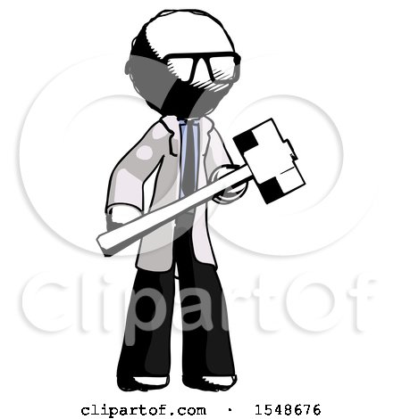 Ink Doctor Scientist Man with Sledgehammer Standing Ready to Work or Defend by Leo Blanchette