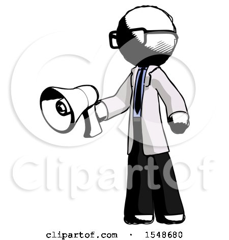 Ink Doctor Scientist Man Holding Megaphone Bullhorn Facing Right by Leo Blanchette