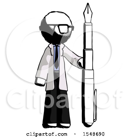 Ink Doctor Scientist Man Holding Giant Calligraphy Pen by Leo Blanchette