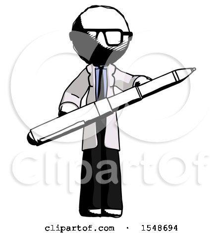 Ink Doctor Scientist Man Posing Confidently with Giant Pen by Leo Blanchette