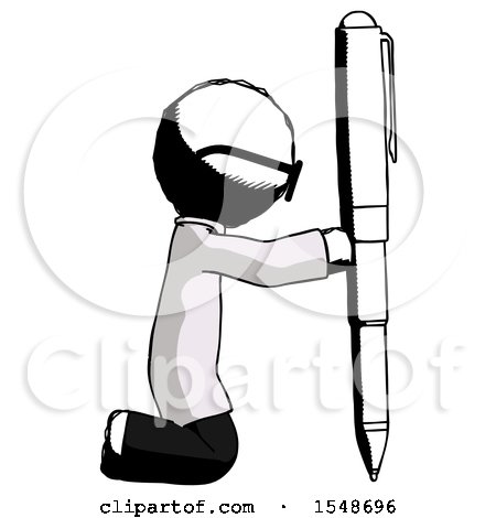 Ink Doctor Scientist Man Posing with Giant Pen in Powerful yet Awkward Manner. by Leo Blanchette