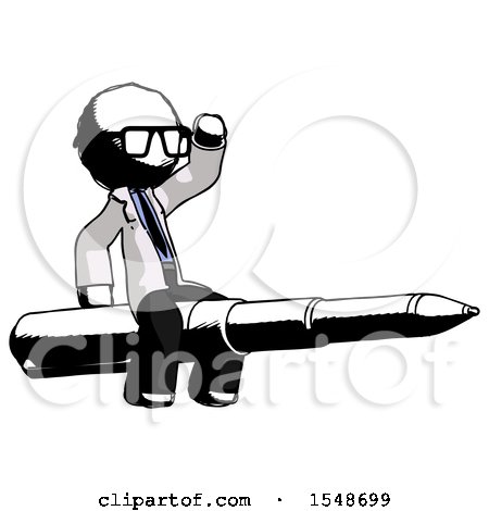 Ink Doctor Scientist Man Riding a Pen like a Giant Rocket by Leo Blanchette