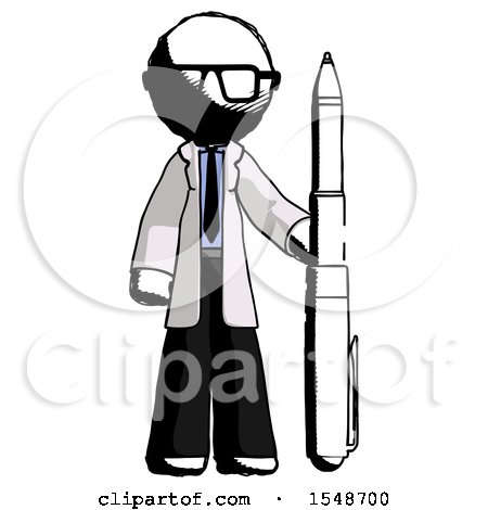 Ink Doctor Scientist Man Holding Large Pen by Leo Blanchette