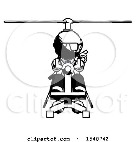 Ink Doctor Scientist Man Flying in Gyrocopter Front View by Leo Blanchette