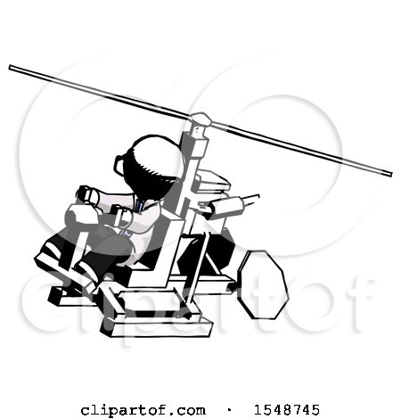 Ink Doctor Scientist Man Flying in Gyrocopter Front Side Angle Top View by Leo Blanchette