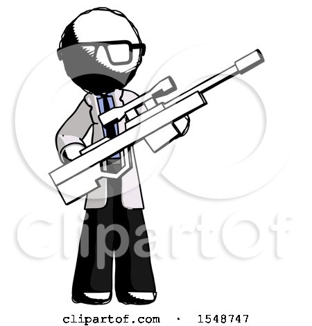 Ink Doctor Scientist Man Holding Sniper Rifle Gun by Leo Blanchette