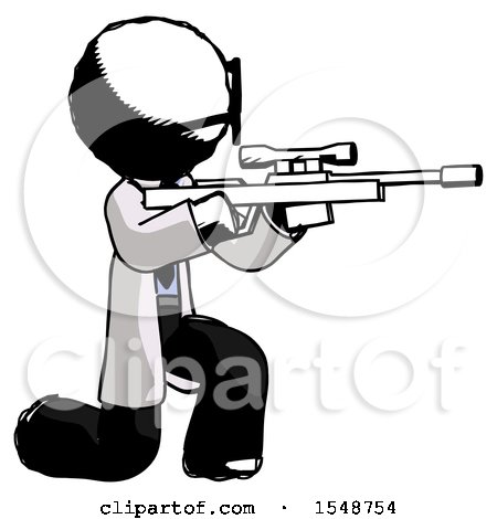 Ink Doctor Scientist Man Kneeling Shooting Sniper Rifle by Leo Blanchette