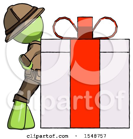 Green Explorer Ranger Man Gift Concept - Leaning Against Large Present by Leo Blanchette