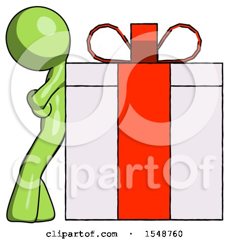 Green Design Mascot Man Gift Concept - Leaning Against Large Present by Leo Blanchette