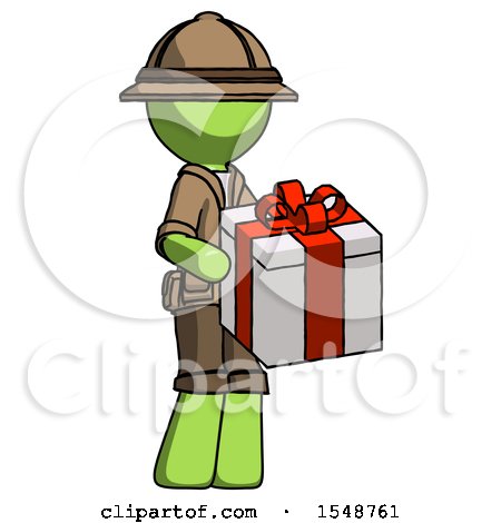 Green Explorer Ranger Man Giving a Present by Leo Blanchette