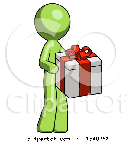 Green Design Mascot Man Giving a Present by Leo Blanchette
