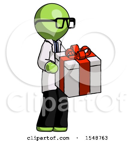 Green Doctor Scientist Man Giving a Present by Leo Blanchette