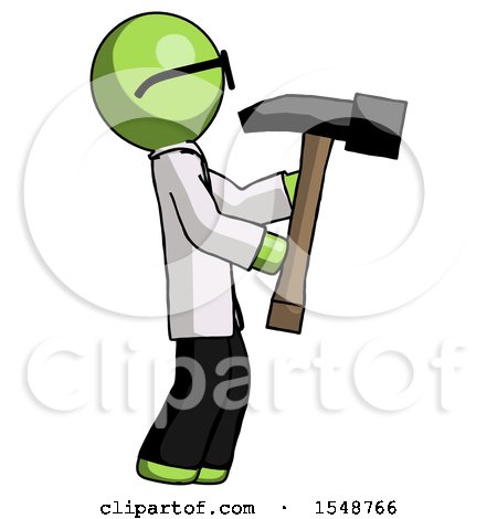 Green Doctor Scientist Man Hammering Something on the Right by Leo Blanchette