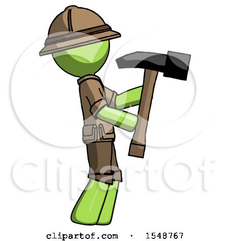 Green Explorer Ranger Man Hammering Something on the Right by Leo Blanchette