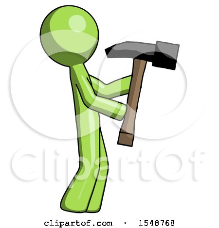 Green Design Mascot Man Hammering Something on the Right by Leo Blanchette