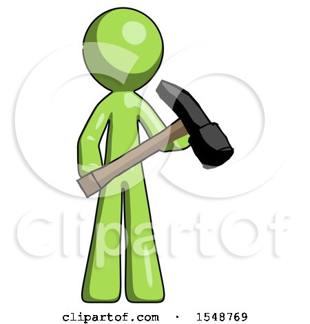 Green Design Mascot Man Holding Hammer Ready to Work by Leo Blanchette