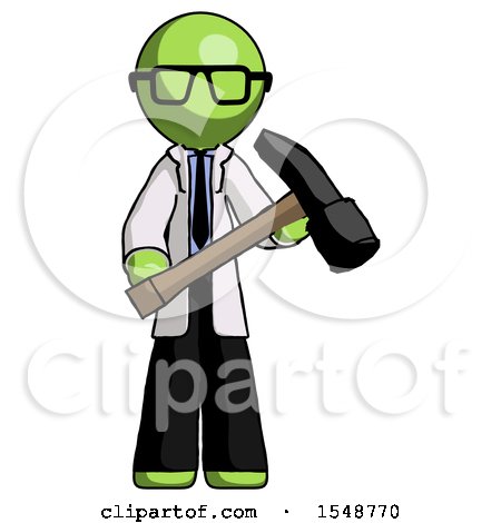 Green Doctor Scientist Man Holding Hammer Ready to Work by Leo Blanchette