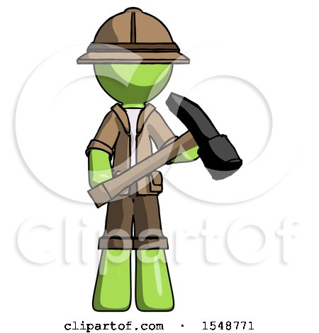 Green Explorer Ranger Man Holding Hammer Ready to Work by Leo Blanchette