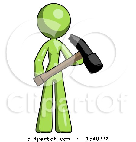 Green Design Mascot Woman Holding Hammer Ready to Work by Leo Blanchette